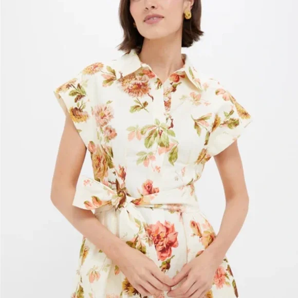 Tuckernuck Romantic Floral Cotton Linen Mini Callie Dress - Picture 2 of 4